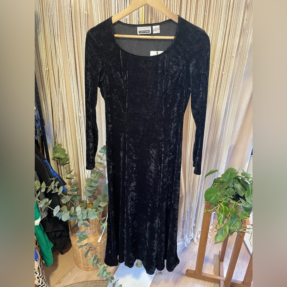Vintage 90s Ulterior Motives Black crushed Velvet Long Sleeve Dress witchy goth